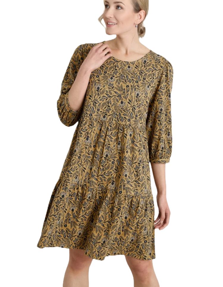 Women's Heron Dip Tiered Jersey Dress in Folk Meadow Kelp image 1