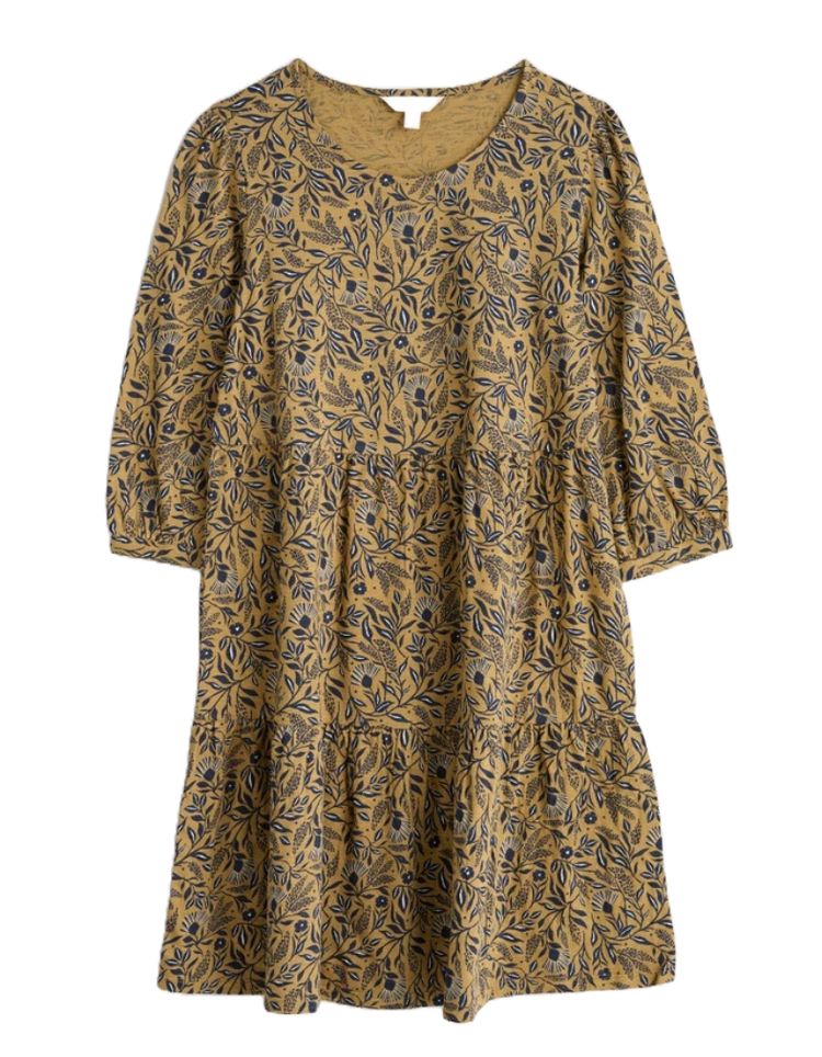 Women's Heron Dip Tiered Jersey Dress in Folk Meadow Kelp image 8