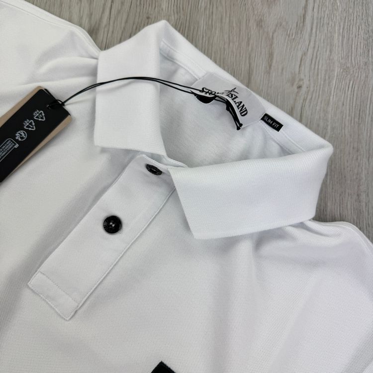 Stone Island Men’s White Short-sleeve Polo - Large obraz 4