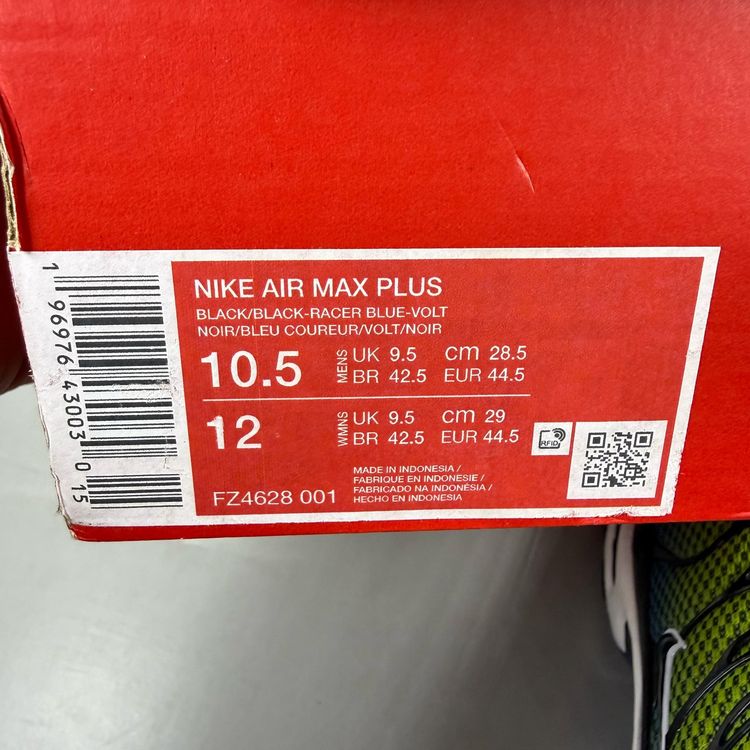 Nike Air Max Plus TN Size UK 9.5 Racer Blue Volt Black Royal Trainers FZ4628-001 obraz 5