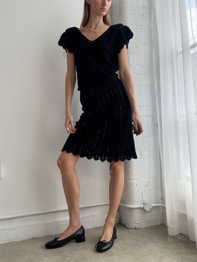 Black Crochet Knit Dress