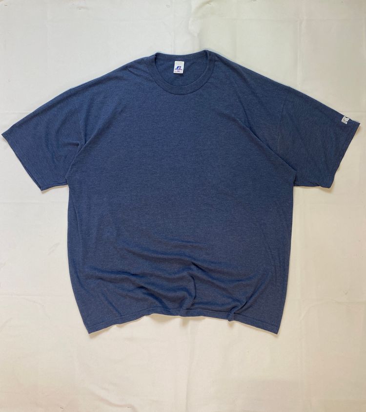 Vintage Russell Athletic Blank Tee | Heather Navy Sleeve Logo Boxy T-Shirt