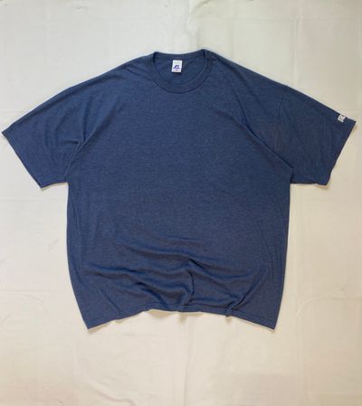 Vintage Russell Athletic Blank Tee | Heather Navy Sleeve Logo Boxy T-Shirt