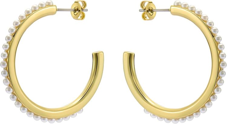 Gold Hoop Earrings With Pearls image 2