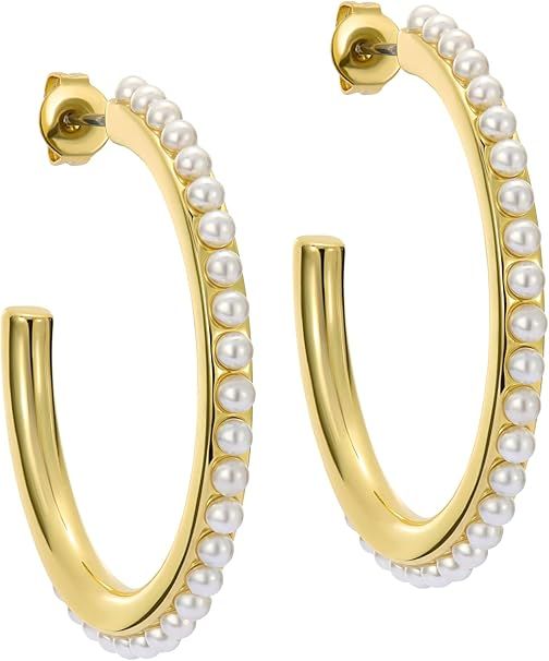Gold Hoop Earrings With Pearls image 1