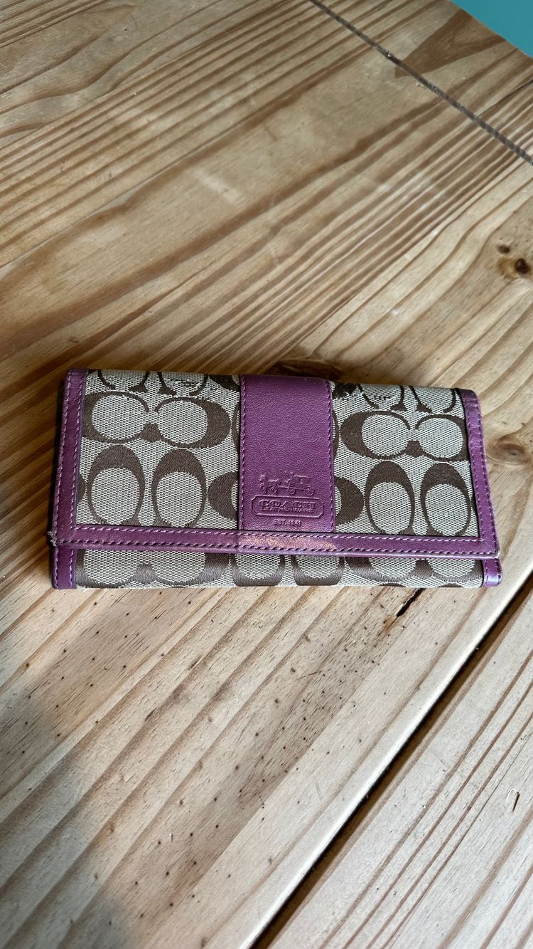 Beige/Purple Coach Purse
