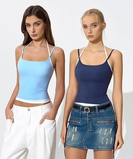 Blue And Light Blue Camisole Tops obraz 5