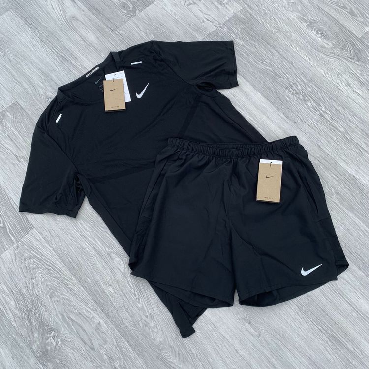 Nike Dri Fit Miler 365 T-Shirt Top and 7" Challenger Shorts Set - Black