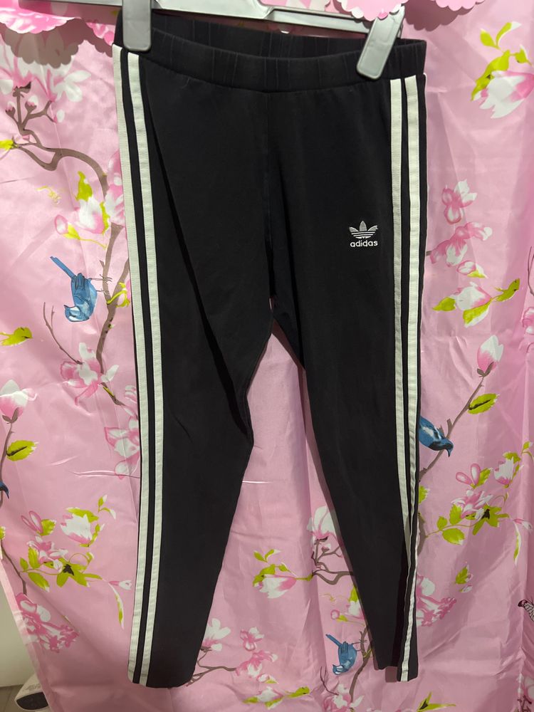 Adidas Black Leggings With White Stripes