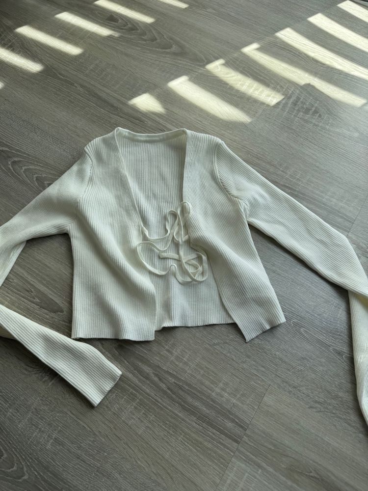 SHEIN White Ribbed Cardigan Sweater product image