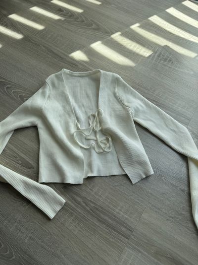 White Ribbed Cardigan Sweater