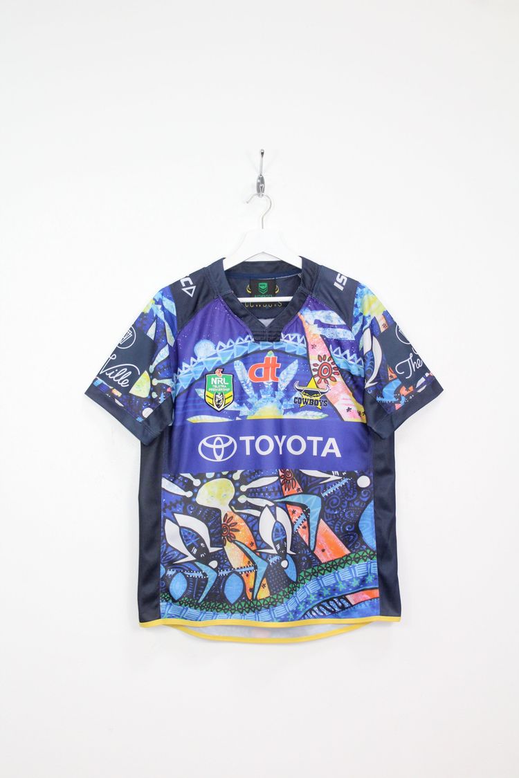 Vintage 80s Casuals NORTH QUEENSLAND COWBOYS 2016 AUSTRALIA RUGBY LEAGUE INDIGENOUS SHIRT MEDIUM product image