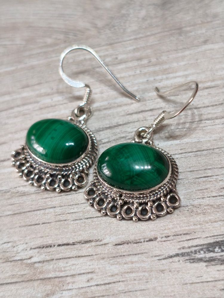 PENDIENTES  plata de Ley 925 - MALAQUITA-