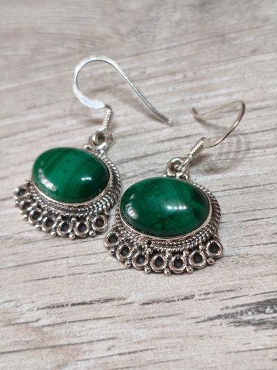 PENDIENTES plata de Ley 925 - MALAQUITA-