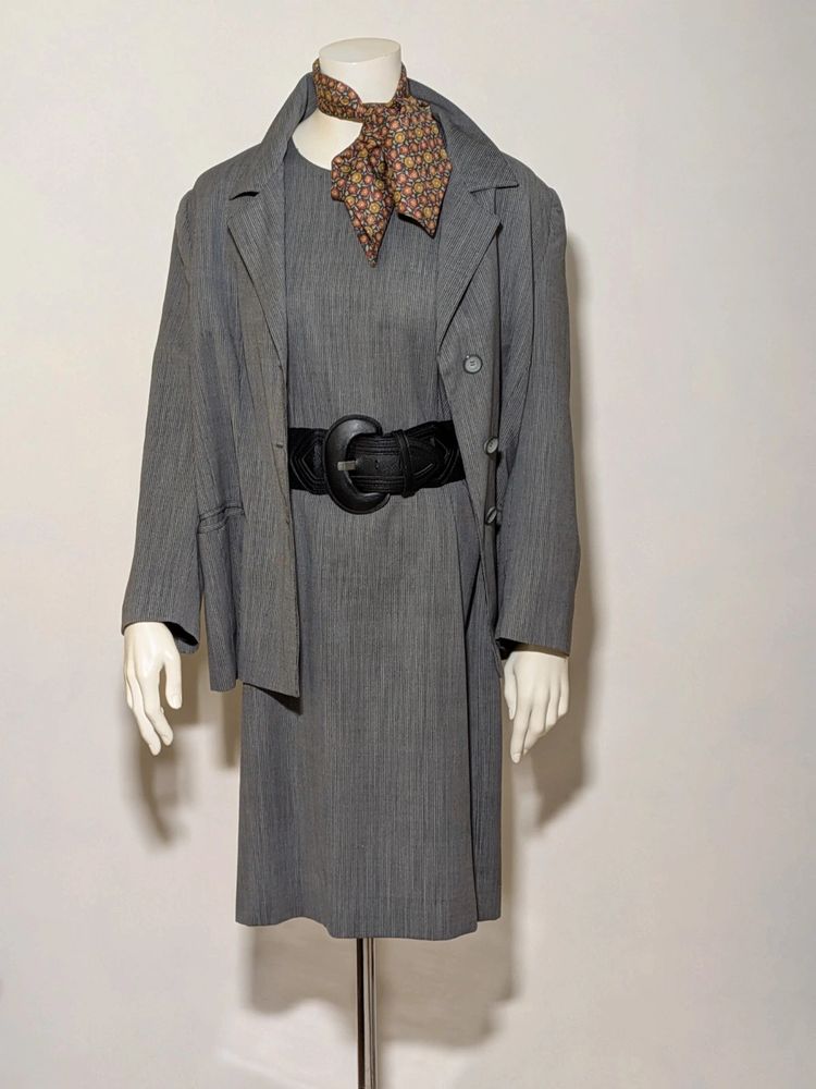 Completo Elegante Vintage Grigio / Tailleur Giacca e Abito Stile Anni 80/90 image 1