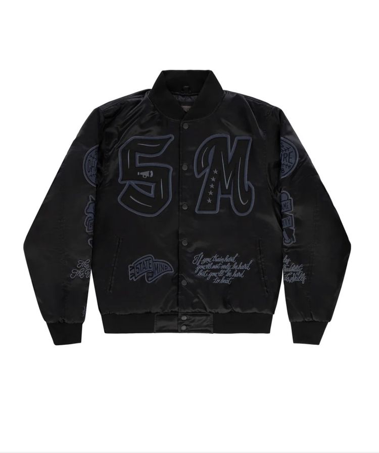 Black Varsity Jacket With Graphic Prints 2