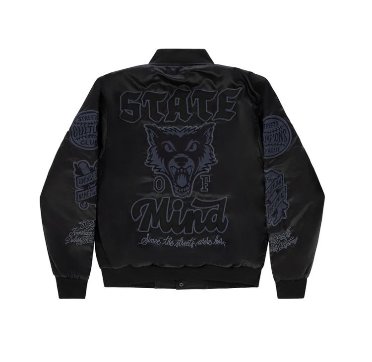 Black Varsity Jacket With Graphic Prints