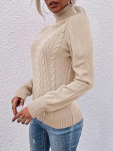 Immagine di Beige Cable Knit Turtleneck Sweater 5