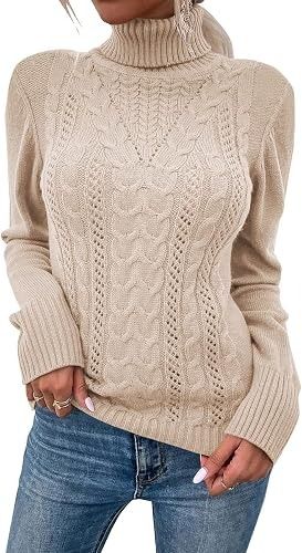 Immagine di Beige Cable Knit Turtleneck Sweater 4