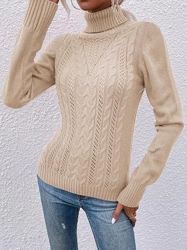 Immagine di Beige Cable Knit Turtleneck Sweater 3