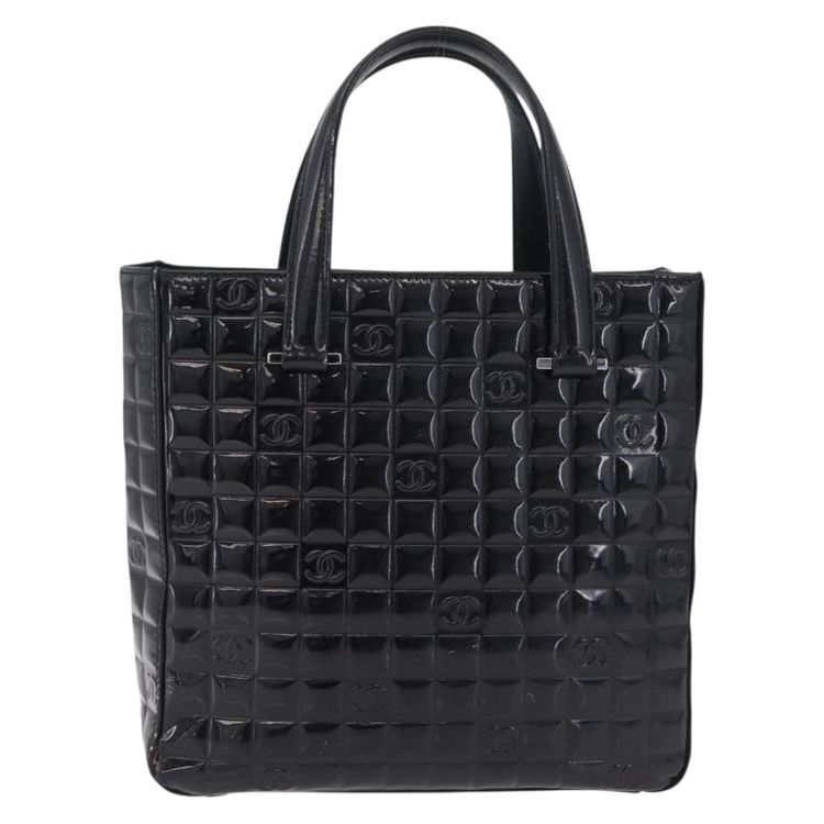 CHANEL Patent leather Hand Bag Leather Black Silver CC Auth mr3124 - Jerrillo image 2