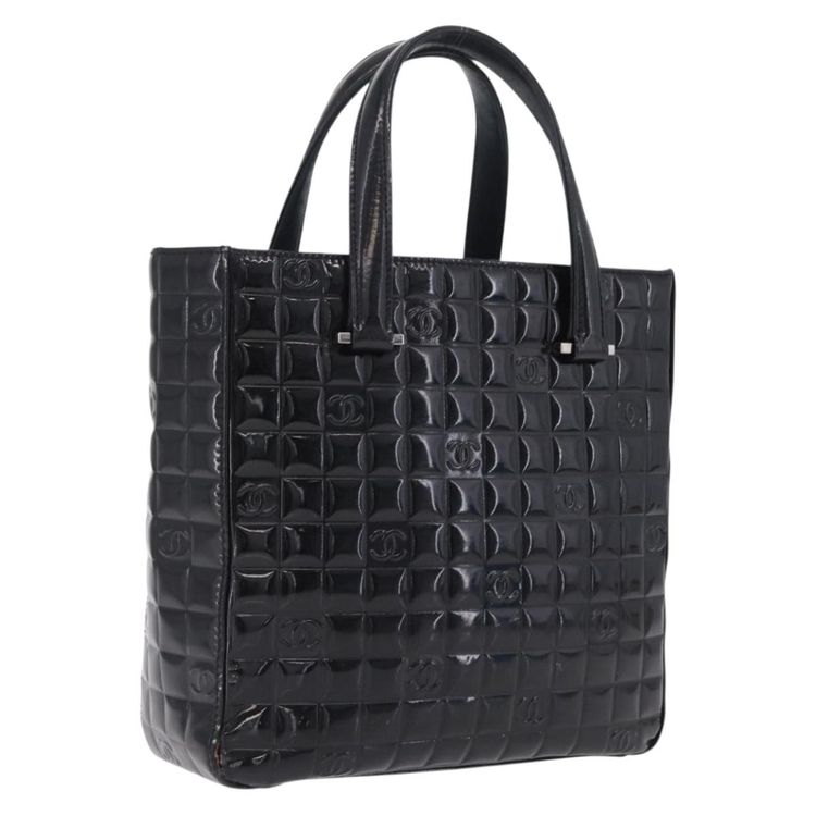 CHANEL Patent leather Hand Bag Leather Black Silver CC Auth mr3124 - Jerrillo
