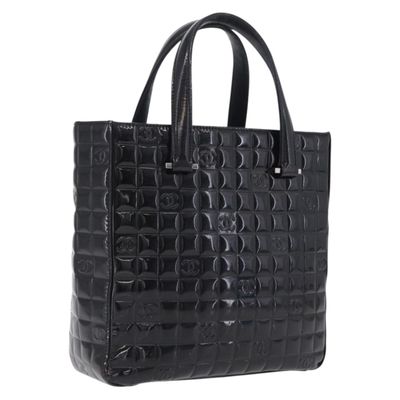 CHANEL Patent leather Hand Bag Leather Black Silver CC Auth mr3124 - Jerrillo