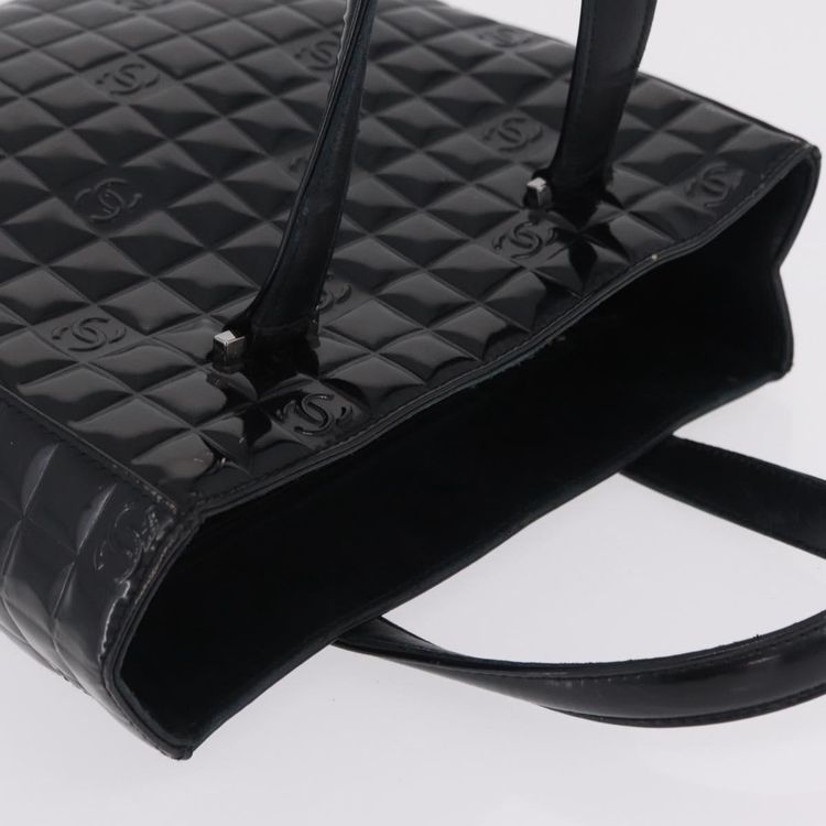 CHANEL Patent leather Hand Bag Leather Black Silver CC Auth mr3124 - Jerrillo image 7