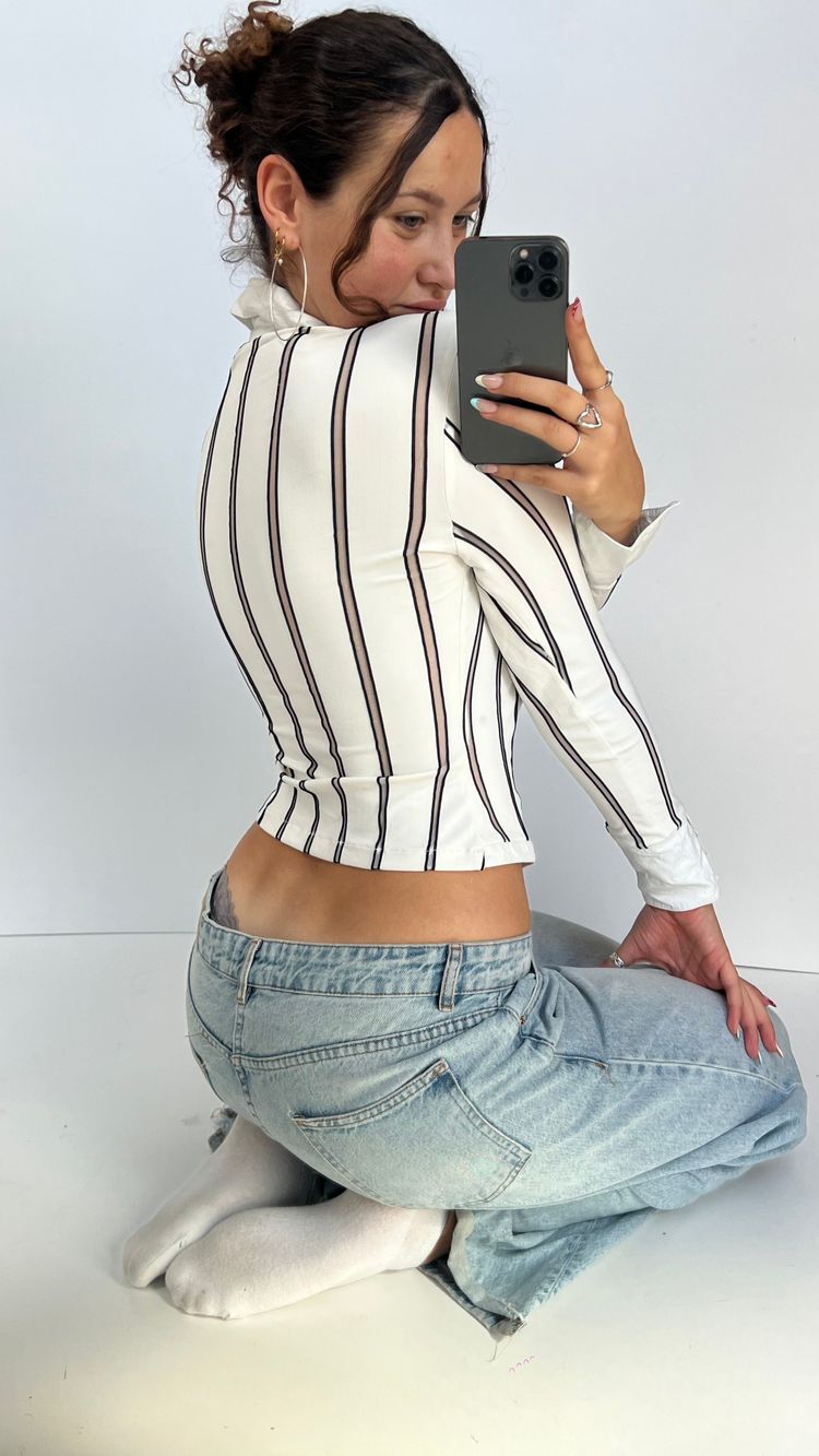 00s white striped shirt- size S/M image 2