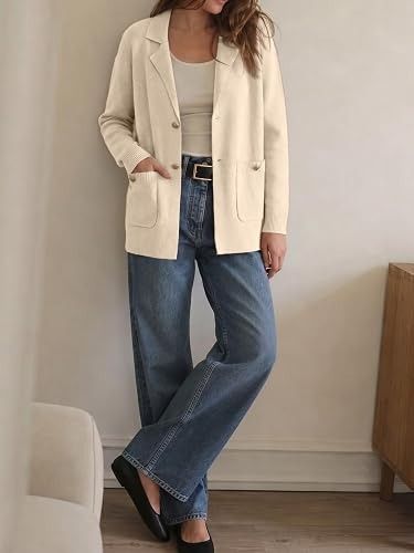 Cream Knit Blazer Jacket imagen 2