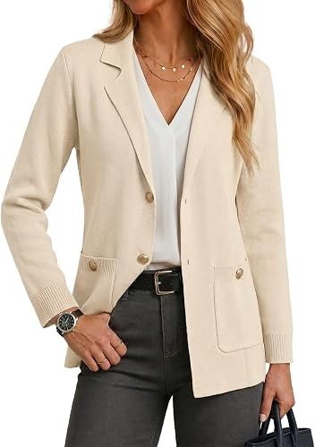 Cream Knit Blazer Jacket imagen 4
