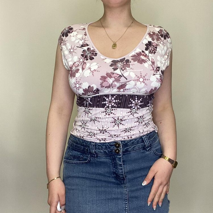 90s 00s Next purple floral print t-shirt   image 1