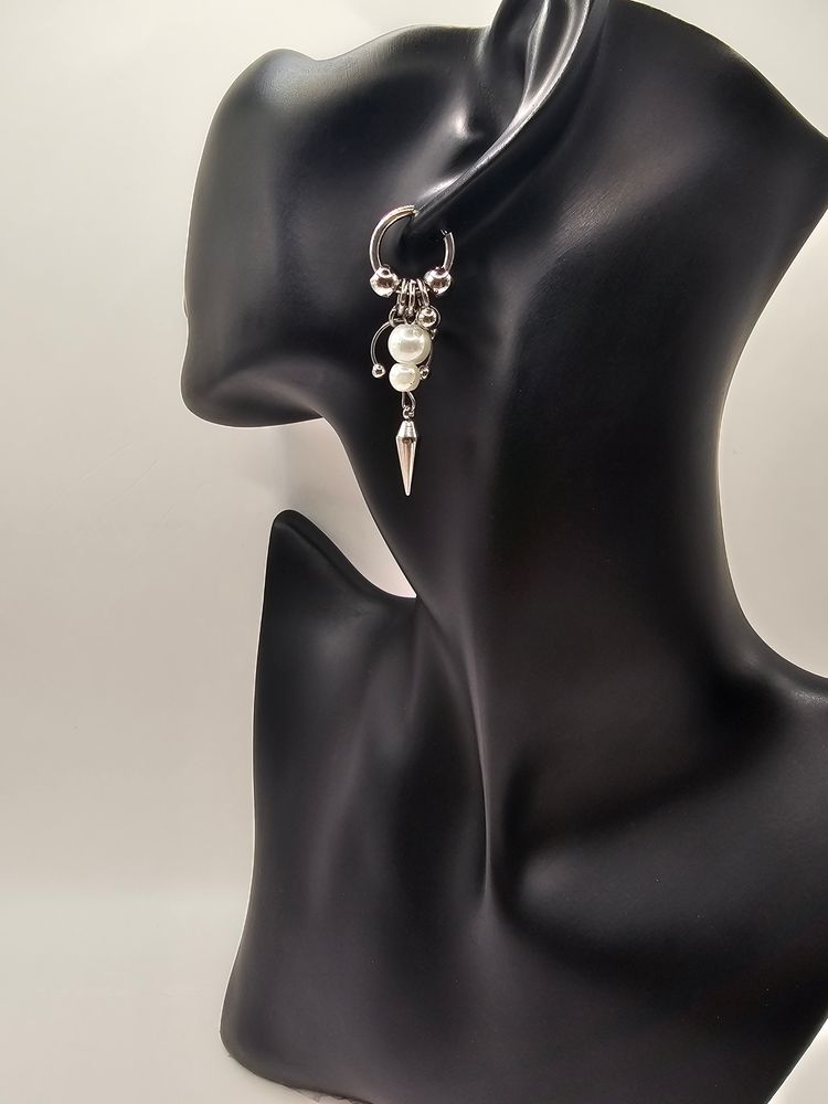 Other Silver Stainless Steel Hoop Earring With Pearl And Spike Charms product image