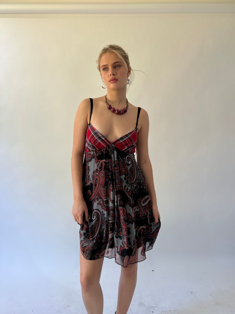 back to school drop | small red and black patterned dress image 1
