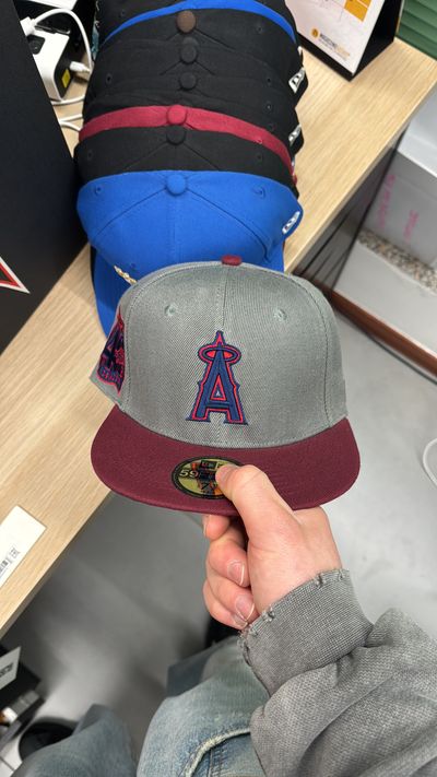 Grey And Maroon Baseball Cap With Logo