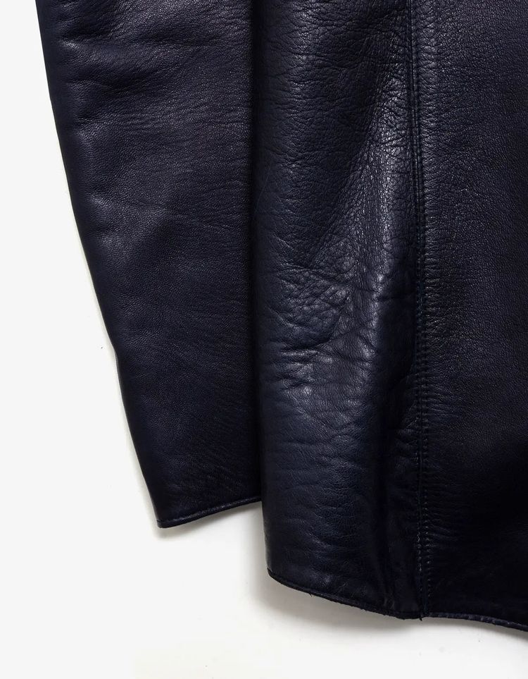 Burberry Prorsum Sangria Mens Double Breasted Leather Peacoat obraz 2