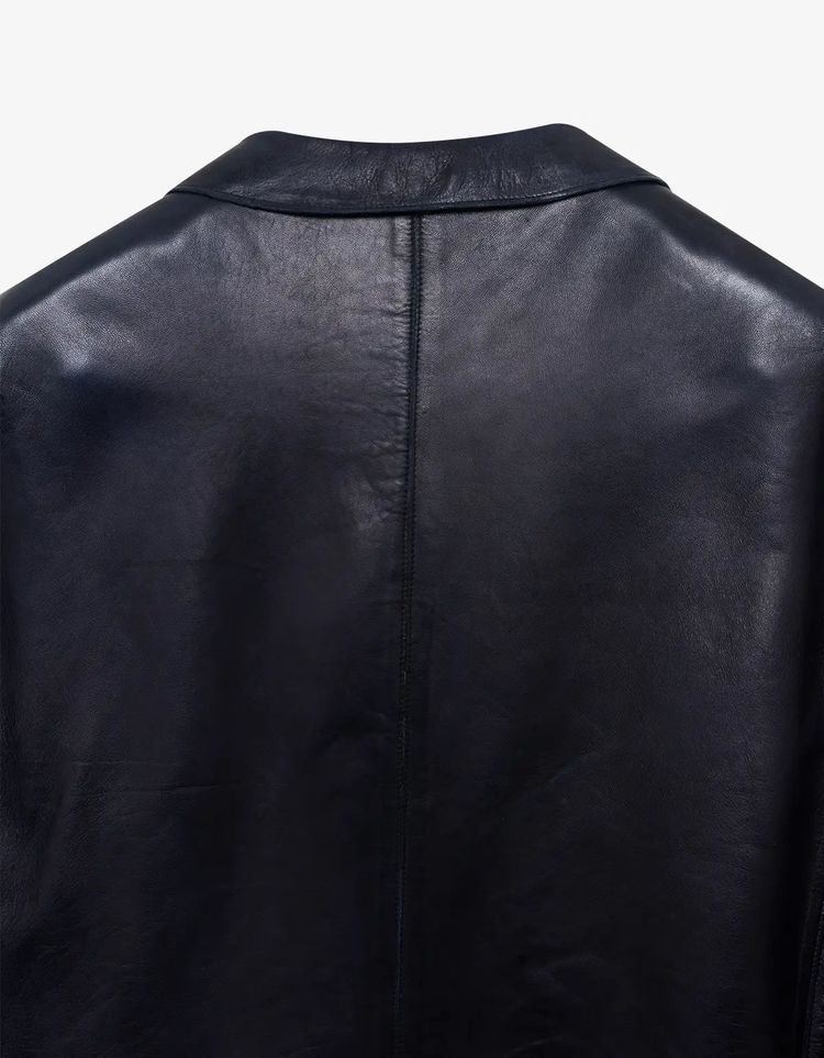 Burberry Prorsum Sangria Mens Double Breasted Leather Peacoat obraz 9