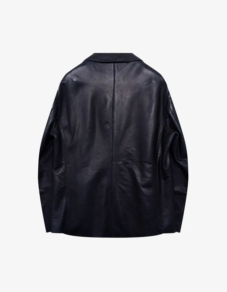 Burberry Prorsum Sangria Mens Double Breasted Leather Peacoat obraz 4
