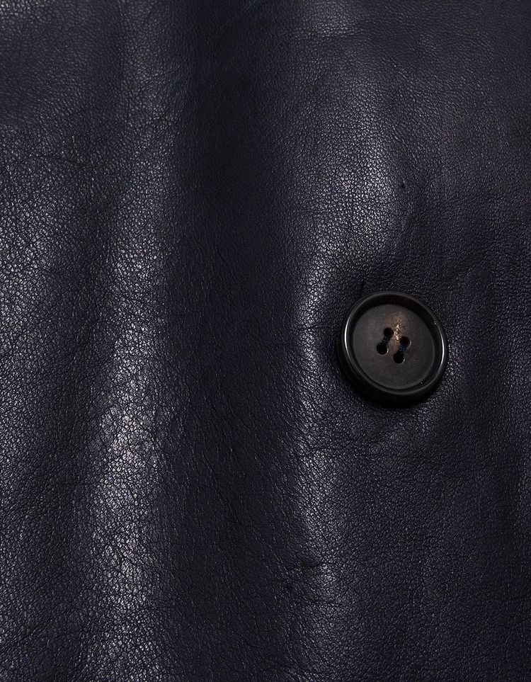 Burberry Prorsum Sangria Mens Double Breasted Leather Peacoat obraz 8