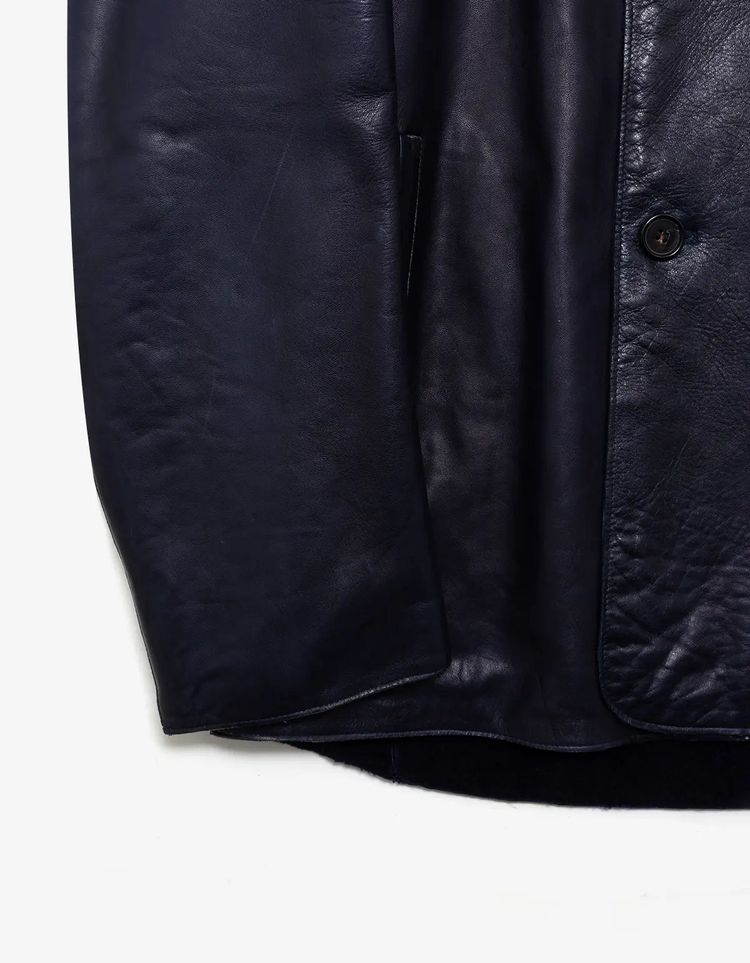 Burberry Prorsum Sangria Mens Double Breasted Leather Peacoat obraz 6