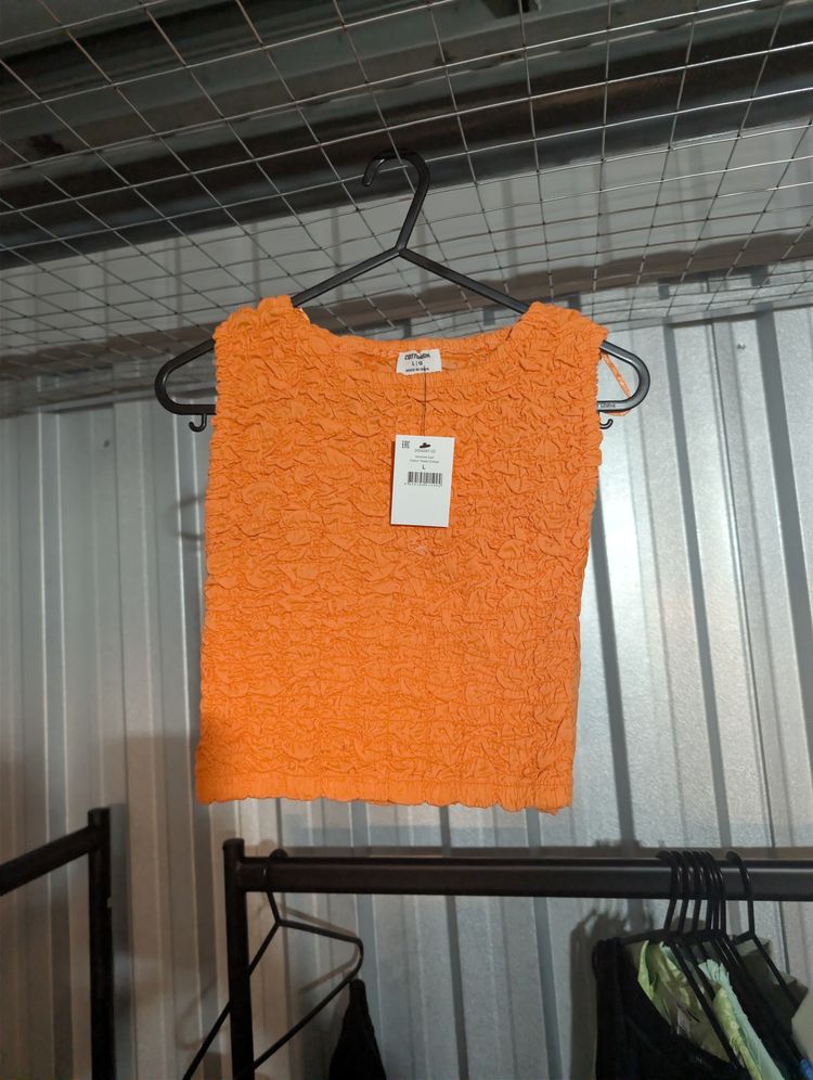Orange Textured Sleeveless Top