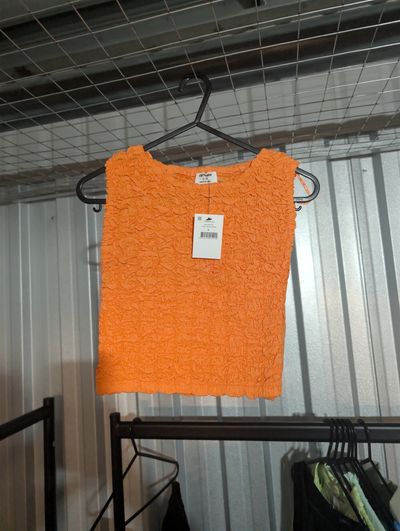 Orange Textured Sleeveless Top