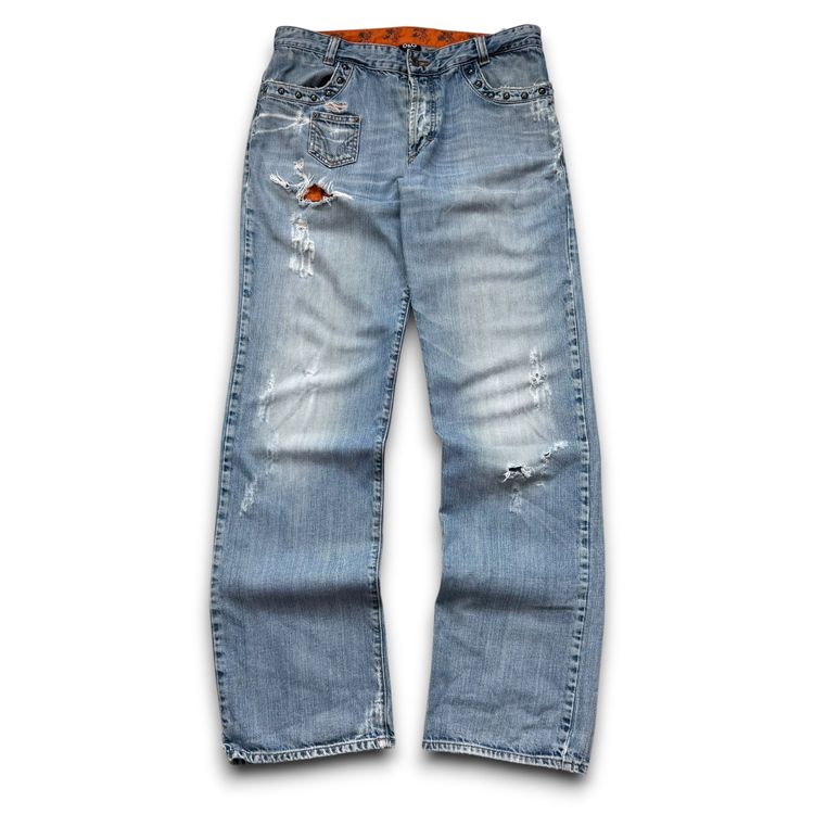 Dolce and gabbana 2000's distressed and studded denim straight leg jeans (M)