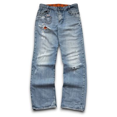 Dolce and gabbana 2000's distressed and studded denim straight leg jeans (M)