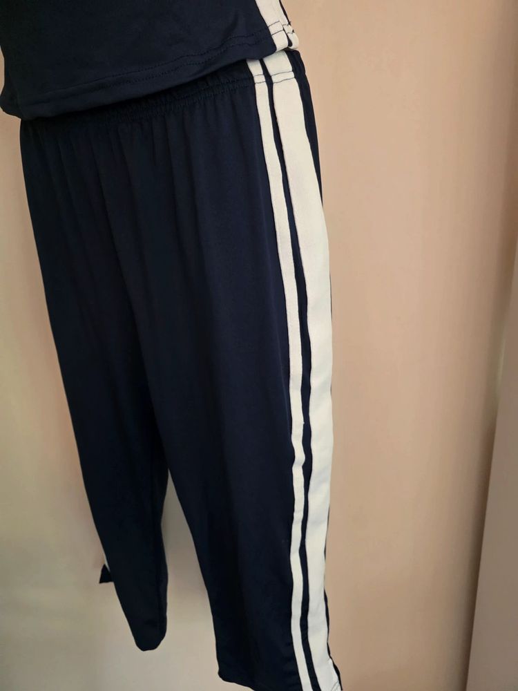 Shein Navy Blue & White Side Stripe Bandeau Top & Track Pants 2-Piece Set (Size L / UK 12-14) imagen 5