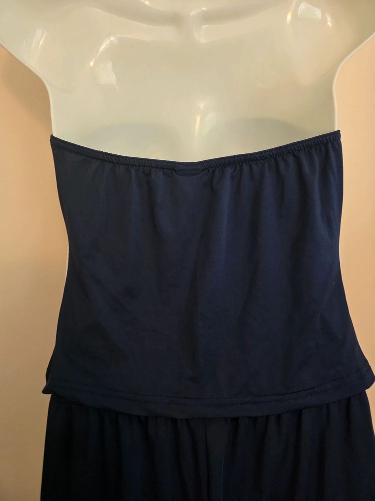 Shein Navy Blue & White Side Stripe Bandeau Top & Track Pants 2-Piece Set (Size L / UK 12-14) imagen 4