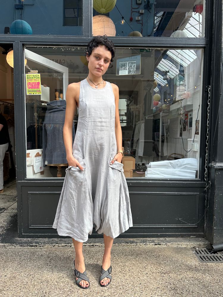 Sarah Pacini grey linen jumpsuit dress image 1