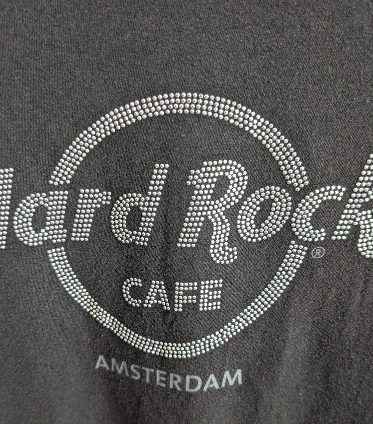Immagine di Hard Rock Cafe T-Shirt Black Large L Amsterdam Rhinestone Logo Graphic Top 10