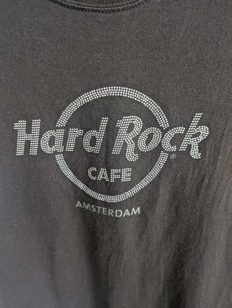 Immagine di Hard Rock Cafe T-Shirt Black Large L Amsterdam Rhinestone Logo Graphic Top 2