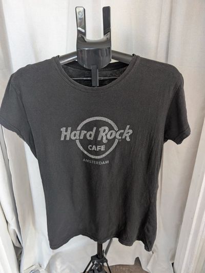 Hard Rock Cafe T-Shirt Black Large L Amsterdam Rhinestone Logo Graphic Top
